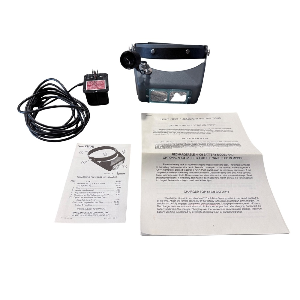 Vintage 1992 Donegan OptiVISOR DA Headband Magnifier with Light-Tech Headlight